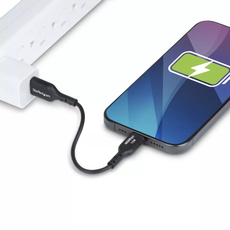 StarTech.com 6in (15cm) USB-A to USB-C Charging Cable, Charge & Sync, 3A, USB 2.0, TPE Jacket - Black USB Charging Cord