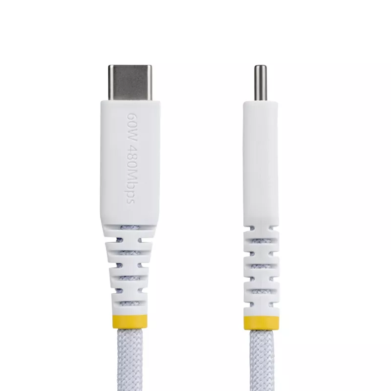 StarTech.com 2m (6ft) White USB-C Charging Cable, 60W (3A) PD, Dual-Layer Braided Nylon/TPE Jacket, Rugged USB C Charging Cord, USB 2.0 Laptop Charger Cable