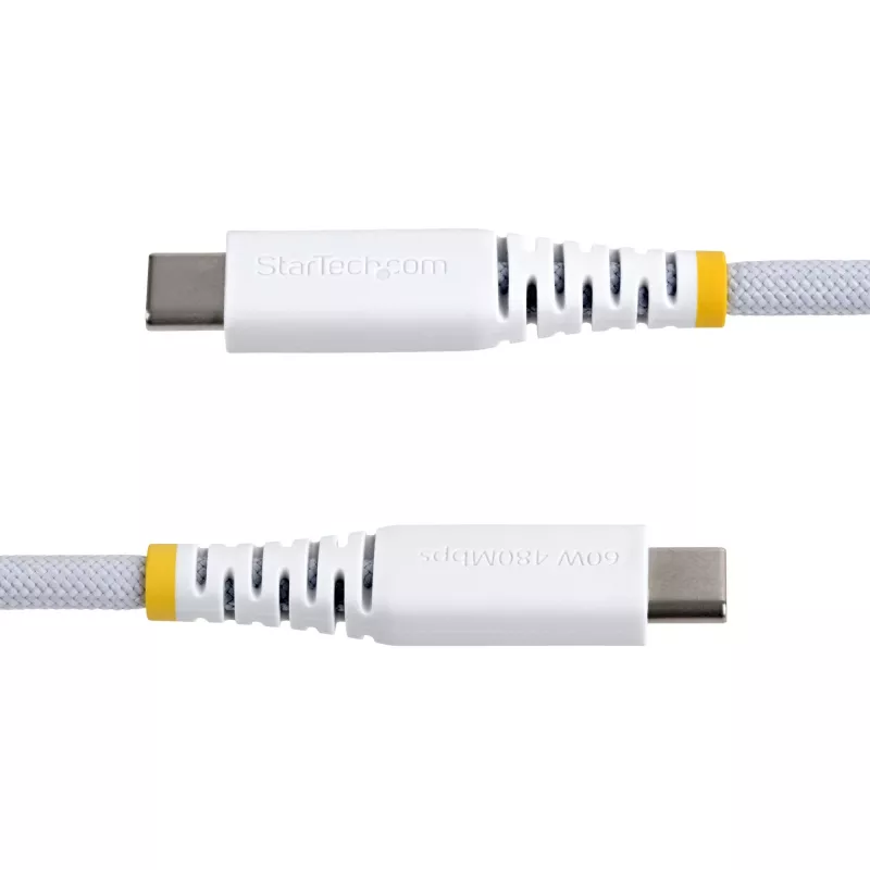 StarTech.com 2m (6ft) White USB-C Charging Cable, 60W (3A) PD, Dual-Layer Braided Nylon/TPE Jacket, Rugged USB C Charging Cord, USB 2.0 Laptop Charger Cable