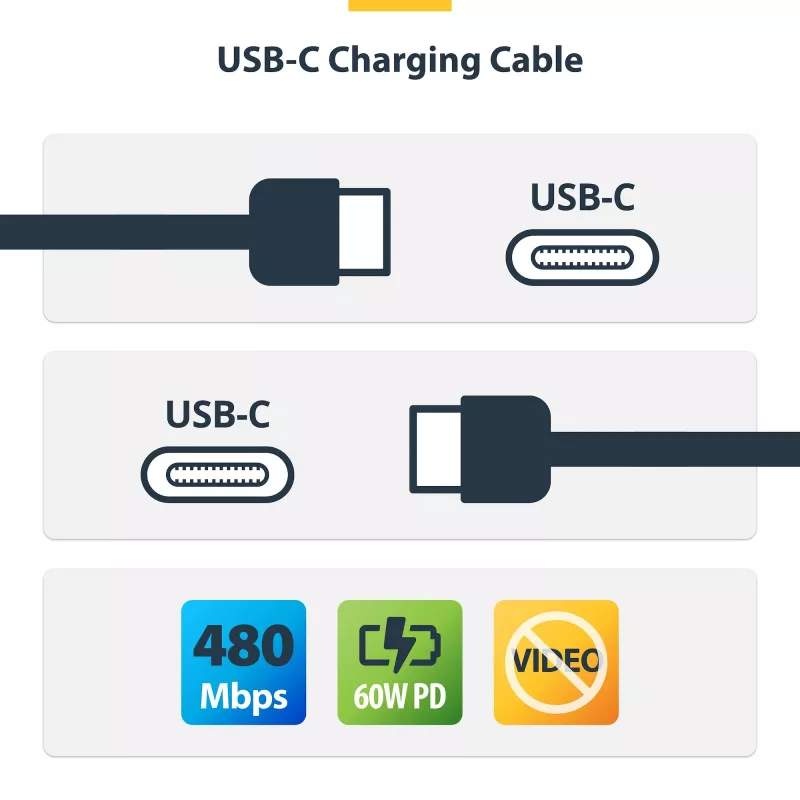 StarTech.com 2m (6ft) White USB-C Charging Cable, 60W (3A) PD, Dual-Layer Braided Nylon/TPE Jacket, Rugged USB C Charging Cord, USB 2.0 Laptop Charger Cable