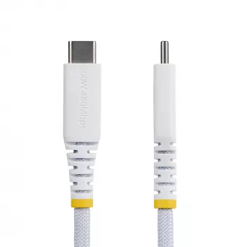 StarTech.com 3m (10ft) White USB-C Charging Cable, 60W (3A) PD, Dual-Layer Braided Nylon/TPE Jacket, Rugged USB C Charging Cord, USB 2.0 Laptop Charger Cable