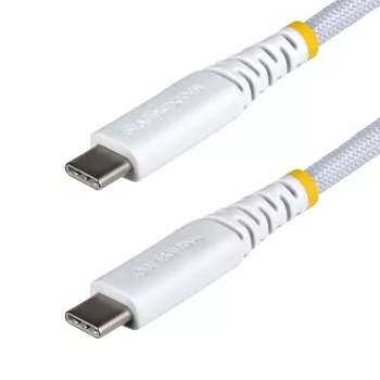 StarTech.com 30cm (1ft) White USB-C Charging Cable, 60W (3A) PD, Dual-Layer Braided Nylon/TPE Jacket, Rugged USB C Charging Cord, USB 2.0 Laptop Charger Cable