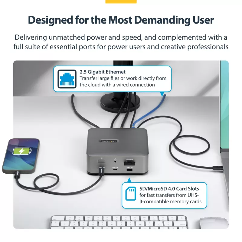 StarTech.com Thunderbolt 5 Docking Station, DP / HDMI, Triple Monitor Dock up to 4K 144Hz or Dual 8K 60Hz, 5x USB Ports, 140W Laptop Charging