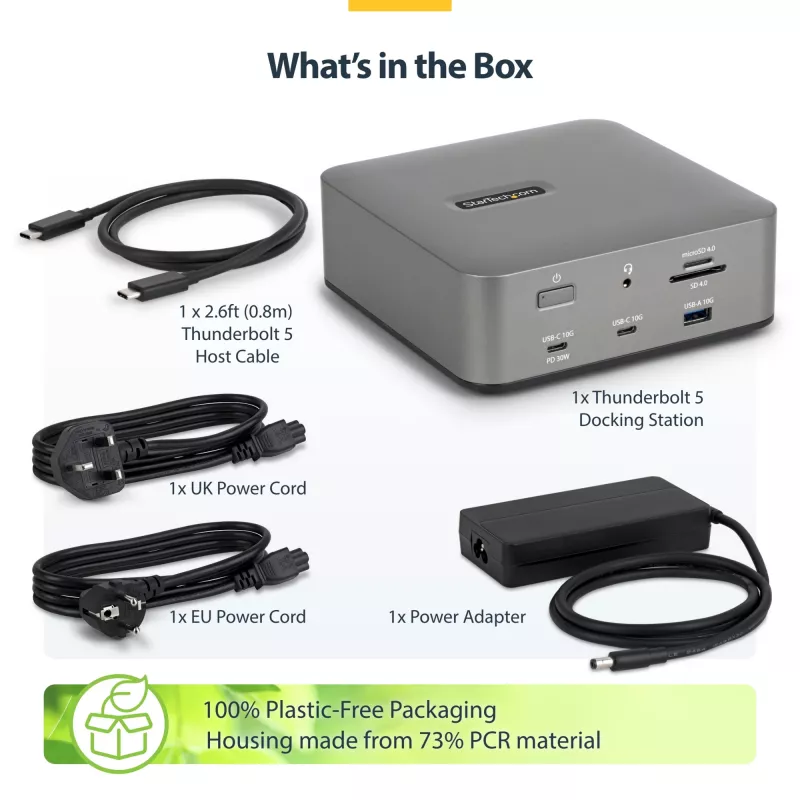 StarTech.com Thunderbolt 5 Docking Station, DP / HDMI, Triple Monitor Dock up to 4K 144Hz or Dual 8K 60Hz, 5x USB Ports, 140W Laptop Charging