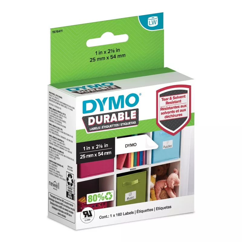 DYMO Original LabelWriter Durable Labels | 25mm x 54mm | White Poly | 160 Self-Adhesive Labels | High-Performance | For LabelWriter Label Makers