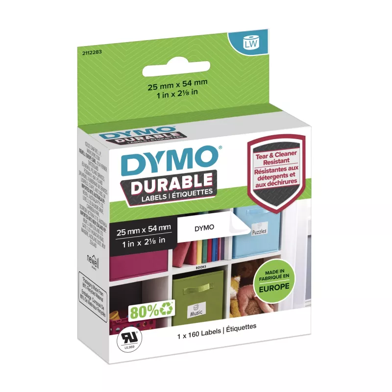 DYMO Original LabelWriter Durable Labels | 25mm x 54mm | White Poly | 160 Self-Adhesive Labels | High-Performance | For LabelWriter Label Makers