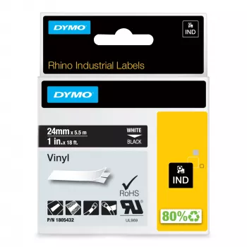 DYMO Rhino Industrial Vinyl Labels | 24 mm x 5.5 m | White Print on Black | Self-Adhesive | for LabelManager & Rhino Label Makers