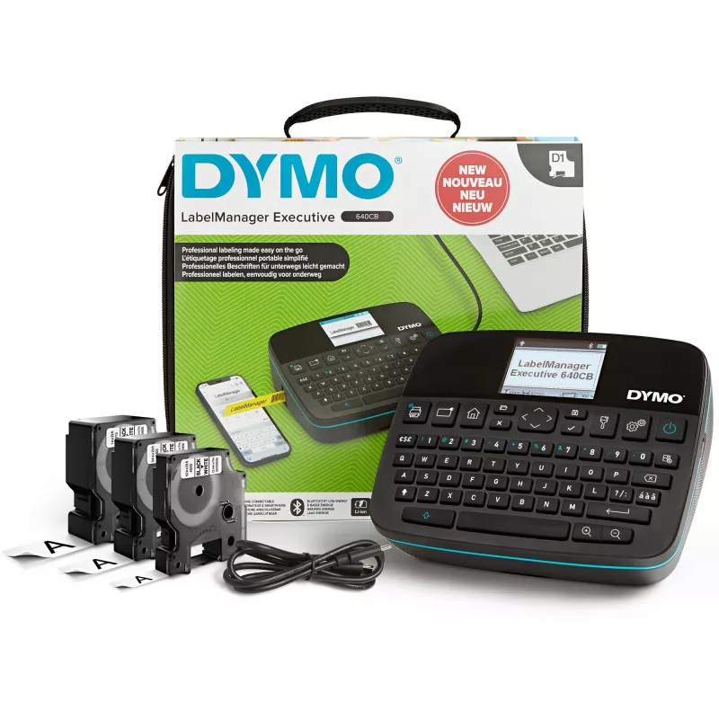 DYMO LabelManager Executive 640 CB Portable Label Printer Kit with Carry Case and 3 Label Cassettes | Compact QWERTY Label Maker | Bluetooth & USB Connectivity | Compatible with D1 Labels
