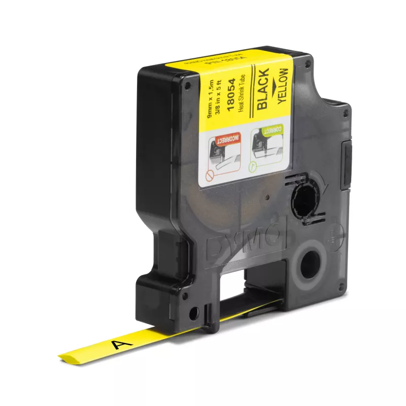 DYMO Rhino Industrial Heat-Shrink Cable Label Tubes | 9 mm x 1.5 m | Black on Yellow | for Rhino Label Makers
