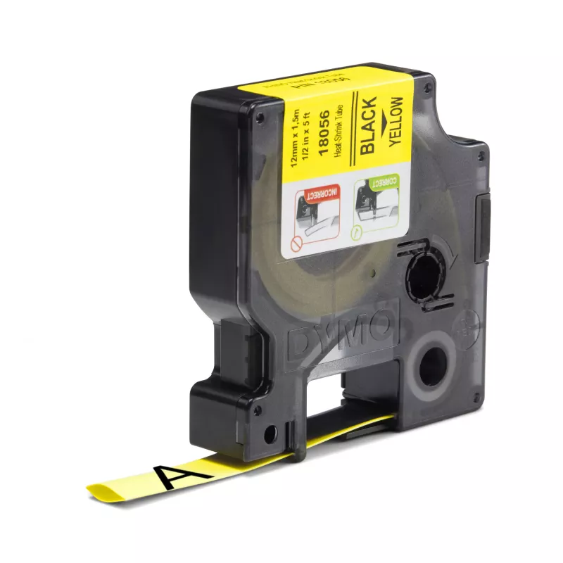 DYMO Rhino Industrial Heat-Shrink Cable Label Tubes | 12 mm x 1.5 m | Black Print on Yellow | for Rhino Label Makers