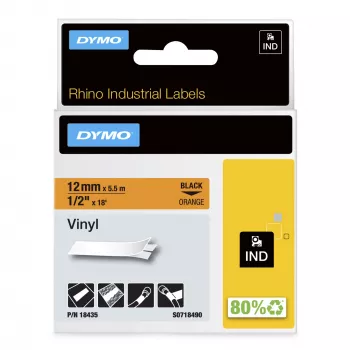 DYMO Rhino Industrial Vinyl Labels | 12 mm x 5.5 m | Black Print on Orange | Self-Adhesive | for Rhino & LabelManager Label Makers