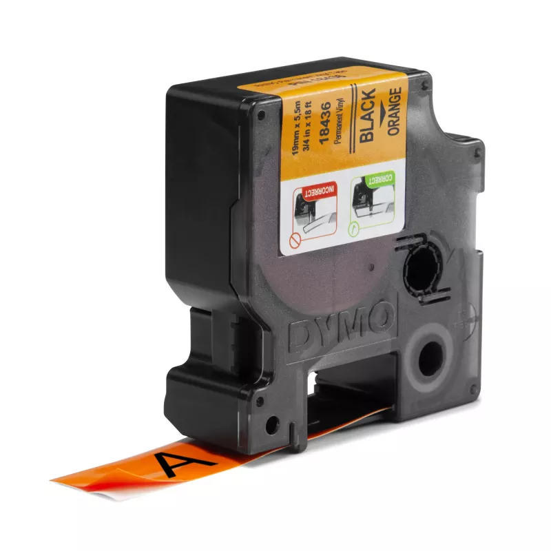 DYMO Rhino Industrial Vinyl Labels | 19 mm x 5.5 m | Black Print on Orange | Self-Adhesive | for Rhino & LabelManager Label Makers