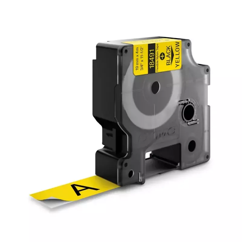 DYMO Rhino Industrial Flexible Nylon Labels | 19 mm x 3.5 m | Black Print on Yellow | Self-Adhesive | for Rhino & LabelManager Label Makers