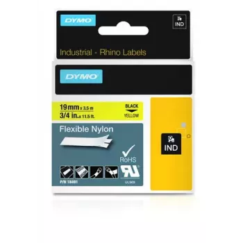 DYMO Rhino Industrial Flexible Nylon Labels | 19 mm x 3.5 m | Black Print on Yellow | Self-Adhesive | for Rhino & LabelManager Label Makers