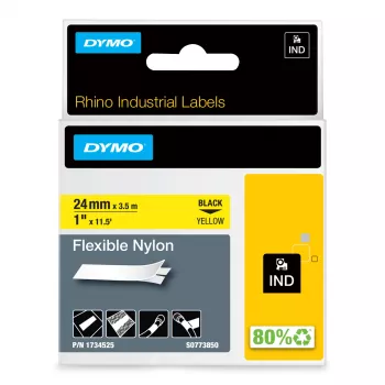 DYMO Rhino Industrial Flexible Nylon Labels | 24 mm x 3.5 m | Black Print on Yellow | Self-Adhesive | for Rhino & LabelManager Label Makers
