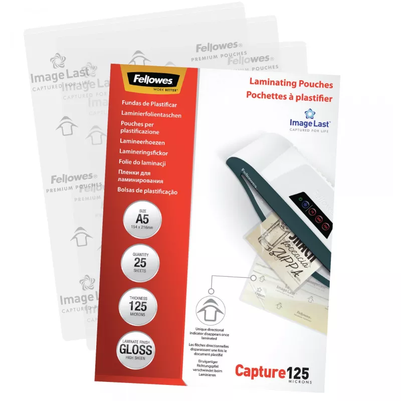 Fellowes ImageLast A5 125 Micron Laminating Pouch - 25 pack, Glossy, Transparent, A5, 0.125 mm, 218 mm, 1 mm