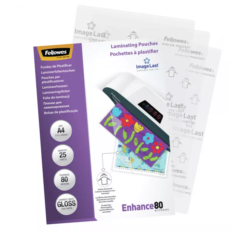 Fellowes ImageLast A4 80 Micron Laminating Pouch - 25 pack, Glossy, Transparent, A4, 0.08 mm, 210 mm, 1 mm