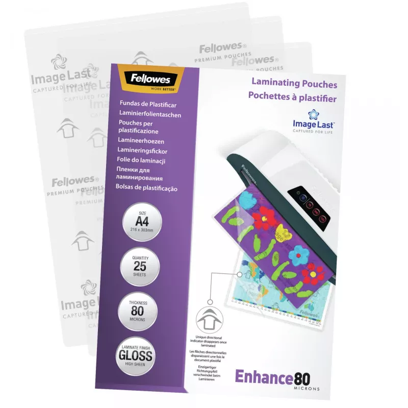 Fellowes ImageLast A4 80 Micron Laminating Pouch - 25 pack, Glossy, Transparent, A4, 0.08 mm, 210 mm, 1 mm