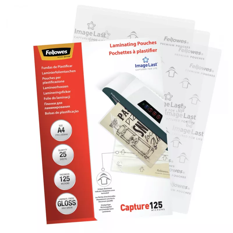 Fellowes ImageLast A4 125 Micron Laminating Pouch - 25 pack, Glossy, Transparent, A4, 0.125 mm, 310 mm, 214 mm