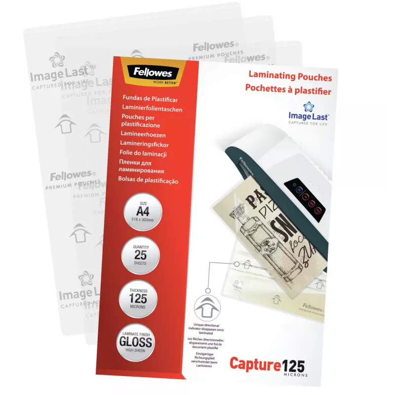 Fellowes ImageLast A4 125 Micron Laminating Pouch - 25 pack, Glossy, Transparent, A4, 0.125 mm, 310 mm, 214 mm