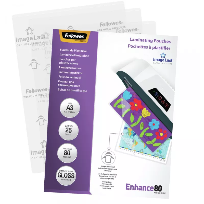 Fellowes ImageLast A3 80 Micron Laminating Pouch - 25 pack, Glossy, Transparent, A3, 0.08 mm, 430 mm, 1 mm