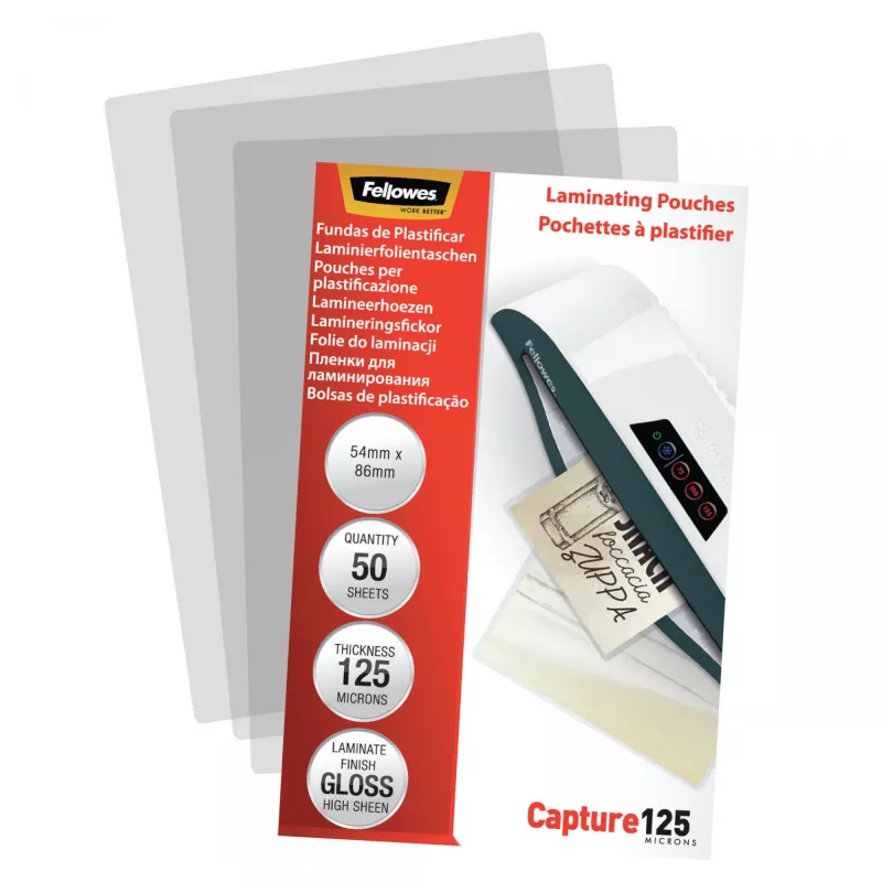 Fellowes Glossy 125 Micron Card Laminating Pouch - 54x86mm, Glossy, Transparent, 0.125 mm, 86 mm, 1 mm, 54 mm