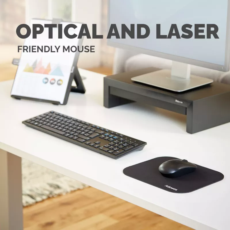 Fellowes Premium Mousepad - Black, Black, Monochromatic, Polyester, Rubber