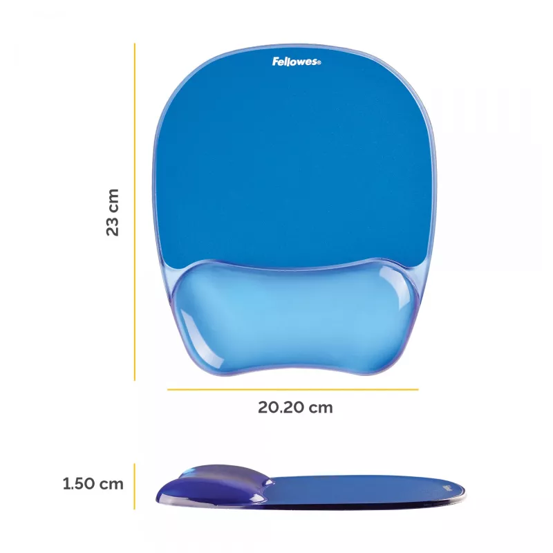 Fellowes Mouse Mat Wrist Support - Crystals Gel Mouse Pad with Non Slip Rubber Base - Ergonomic Mouse Mat for Computer, Laptop, Home Office Use - Compatible with Laser and Optical Mice - Blue