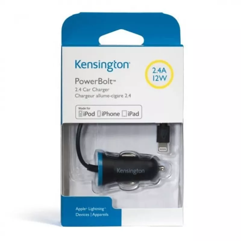 Kensington PowerBolt™ 2.4 Car Charger — Black, Auto, Cigar lighter, 1 m, Black