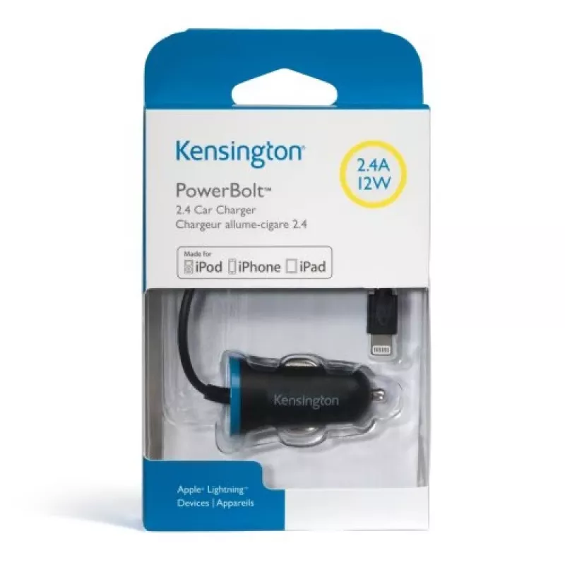 Kensington PowerBolt™ 2.4 Car Charger — Black, Auto, Cigar lighter, 1 m, Black