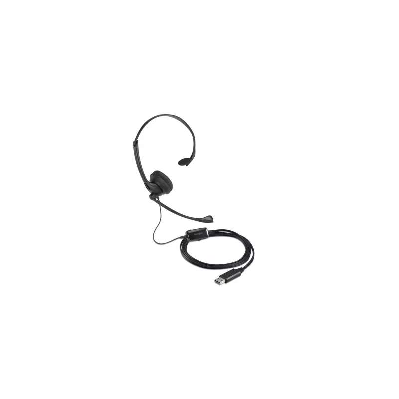 Kensington USB Mono Headset with Inline Controls, Wired, Office/Call center, Headset, Black