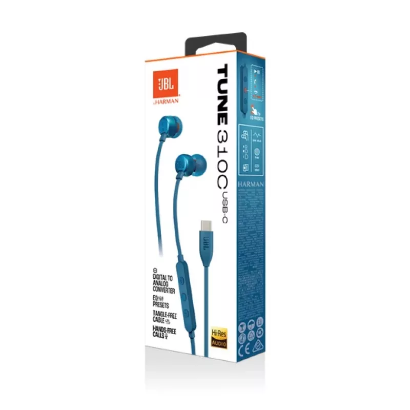 JBL Tune 310C USB Headset Wired In-ear Calls/Music USB Type-C Blue