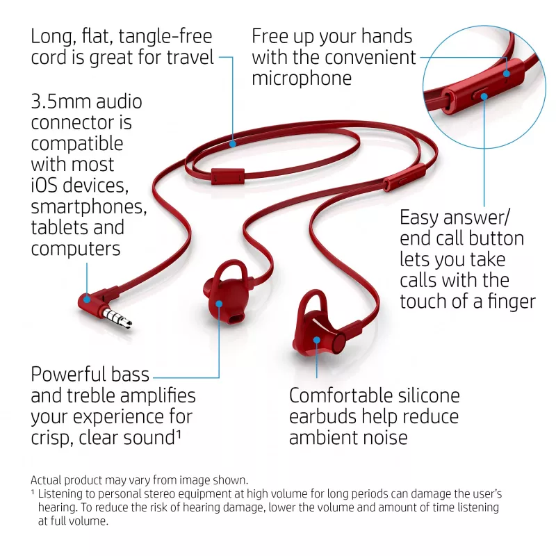 HP Earbuds Black Headset 150, Wired, Calls/Music, 20 - 20000 Hz, 15 g, Headset, Black