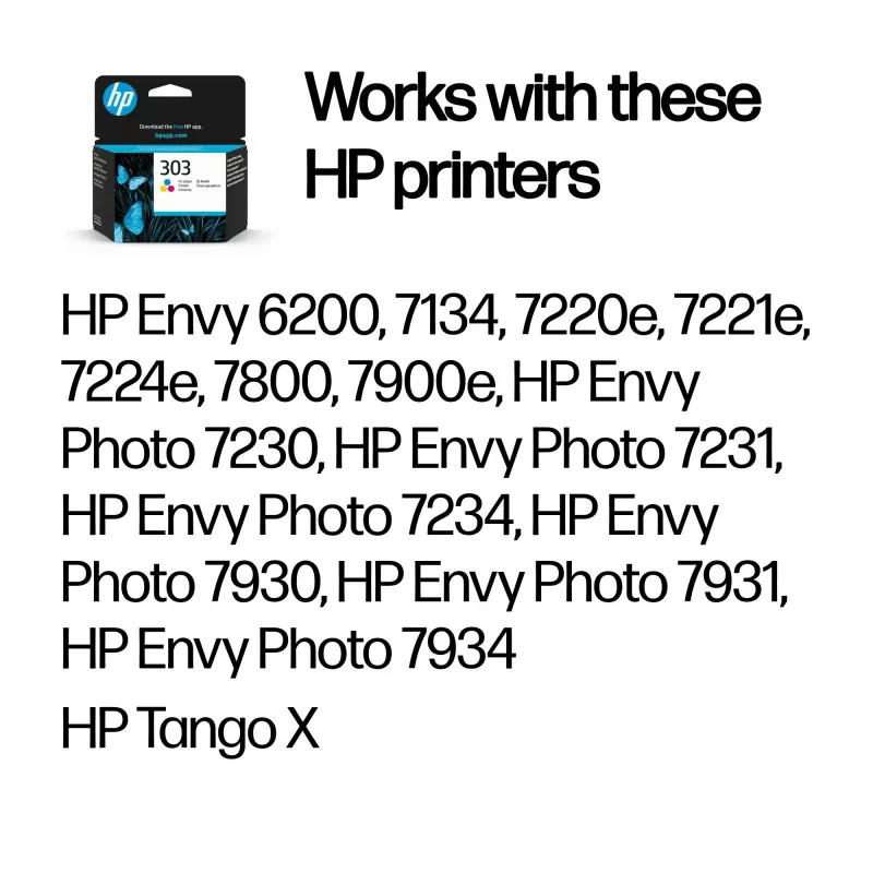HP 303 Tri-color Original Ink Cartridge, Standard Yield, Cyan, Magenta, Yellow, Dye-based ink, 1 pc(s), 165 pages, Single pack