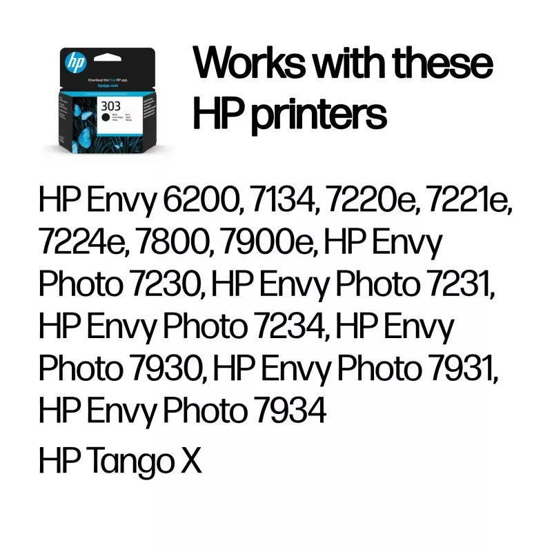 HP 303 Black Original Ink Cartridge, Standard Yield, Black, Pigment-based ink, 1 pc(s), 200 pages, Single pack