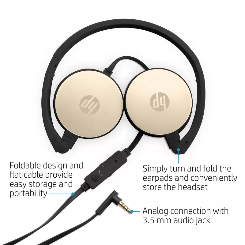 HP Stereo Headset H2800 (Black w. Silk Gold), Wired, Calls/Music, 125 g, Headset, Black, Gold