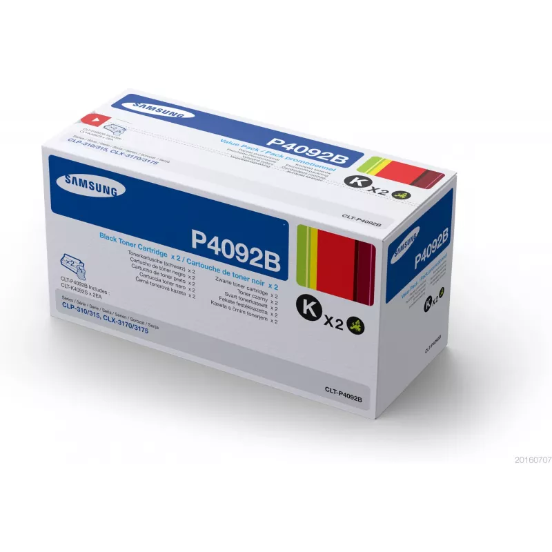 Toner cartridges 2-pack, Samsung CLT-P4092B, Black, 1,500 pages per cartridge