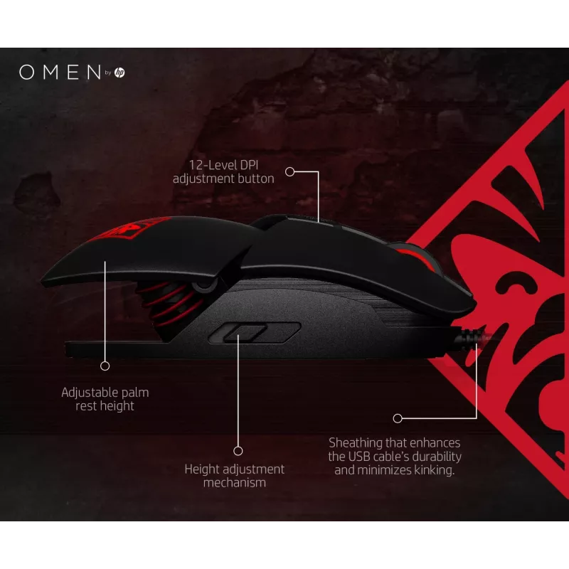 HP OMEN by Reactor Mouse, Right-hand, Optical, USB Type-A, 16000 DPI, 0.2 ms, Black