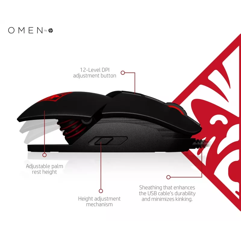 HP OMEN by Reactor Mouse, Right-hand, Optical, USB Type-A, 16000 DPI, 0.2 ms, Black