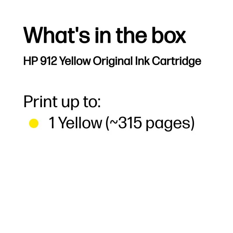 HP 912 Yellow Original Ink Cartridge, Yellow, 1 pc(s), 315 pages