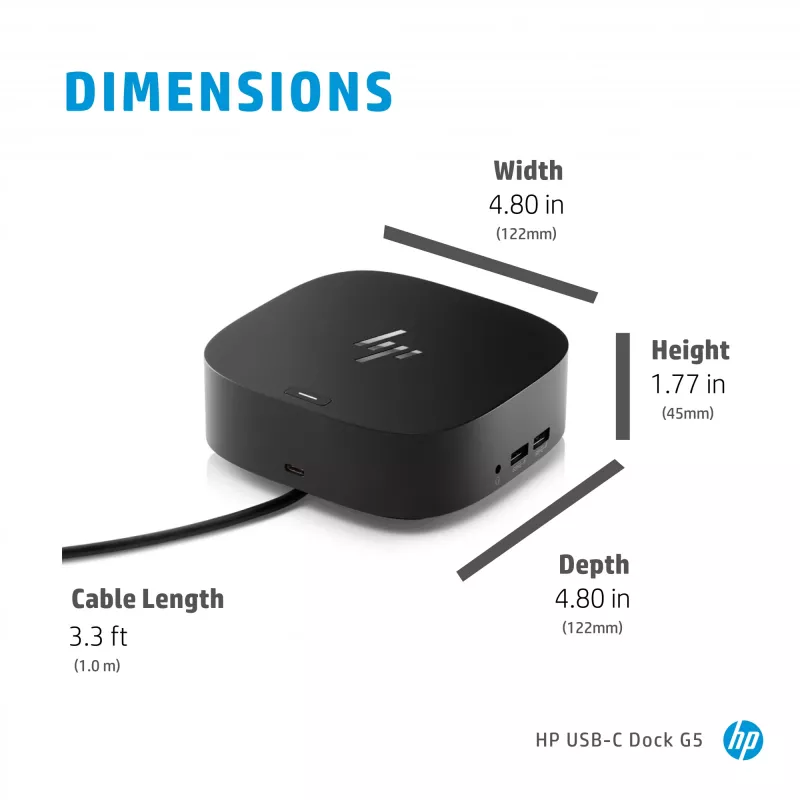 HP USB-C Dock G5, Wired, USB 3.2 Gen 1 (3.1 Gen 1) Type-C, Black, Black, China, Thailand, Mexico, HP