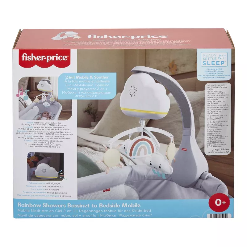Fisher-Price Rainbow Showers Bassinet to Bedside Mobile, Cot, Sounding, Night-light, Integrated timer, Fabric, Plastic