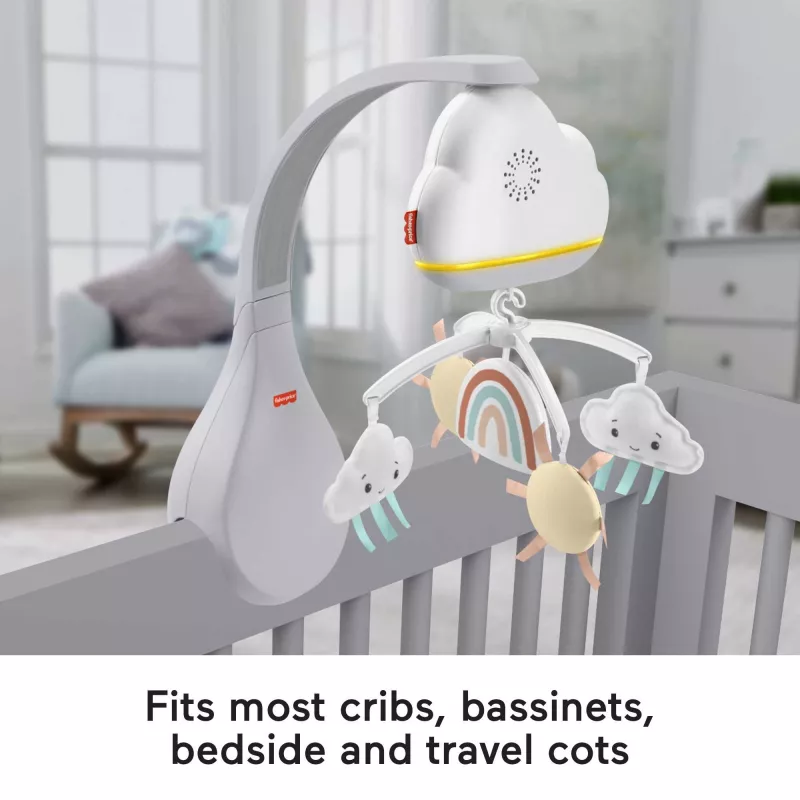 Fisher-Price Rainbow Showers Bassinet to Bedside Mobile, Cot, Sounding, Night-light, Integrated timer, Fabric, Plastic