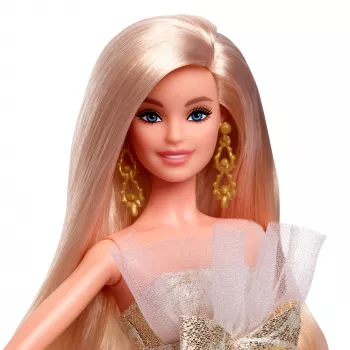 Barbie Signature 2025 Holiday Fashion Doll, Seasonal Collector, Blonde with Silver & Gold Gown