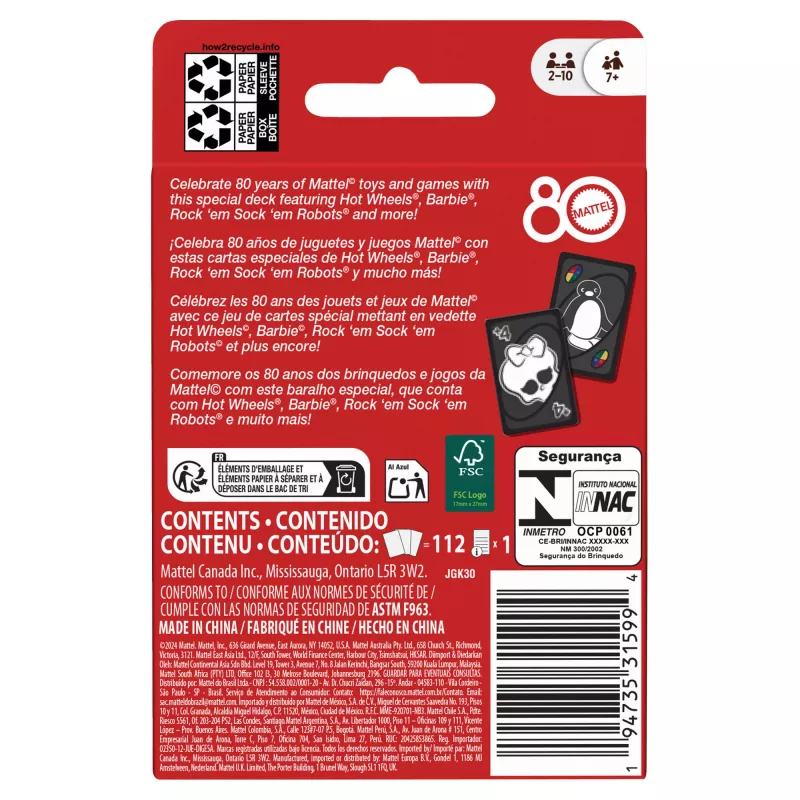 Games UNO Mattel 80th Ruby Red Card Game for Kids & Family Night