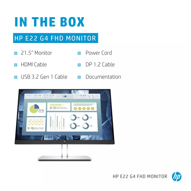 HP E-Series E22 G4 computer monitor 54.6 cm (21.5 inch) 1920 x 1080 pixels Full HD LCD Black, Silver