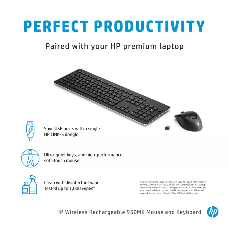 HP Wireless Rechargeable 950MK Mouse and Keyboard Full-size Wireless Mechanical
