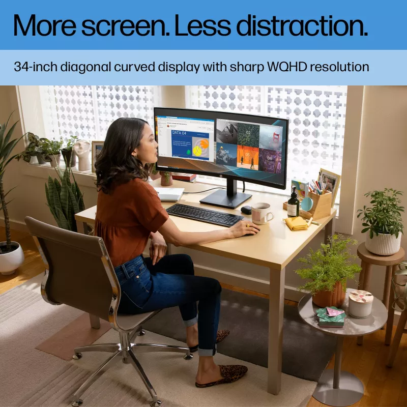 HP P34hc G4 WQHD USB-C Curved Monitor, 86.4 cm (34 inch), 3440 x 1440 pixels, Wide Quad HD, LCD, 5 ms, Black