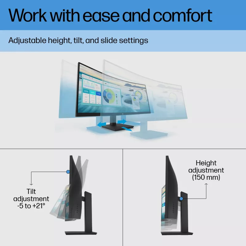 HP P34hc G4 WQHD USB-C Curved Monitor, 86.4 cm (34 inch), 3440 x 1440 pixels, Wide Quad HD, LCD, 5 ms, Black