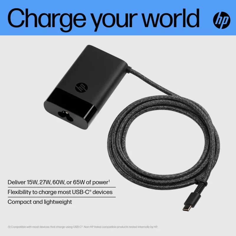 HP USB-C 65W Laptop Charger, Laptop, Indoor, 90 V, 65 W, 5 - 20 V, 1.6 A